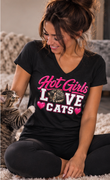 Hot Girls Love Cats V-Neck