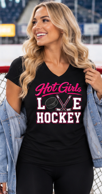 Hot Girls Love Hockey V-Neck