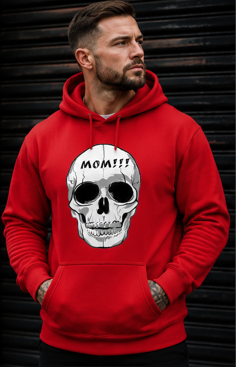 Chet Rippley Red “Mom!!!" Skull Hoodie