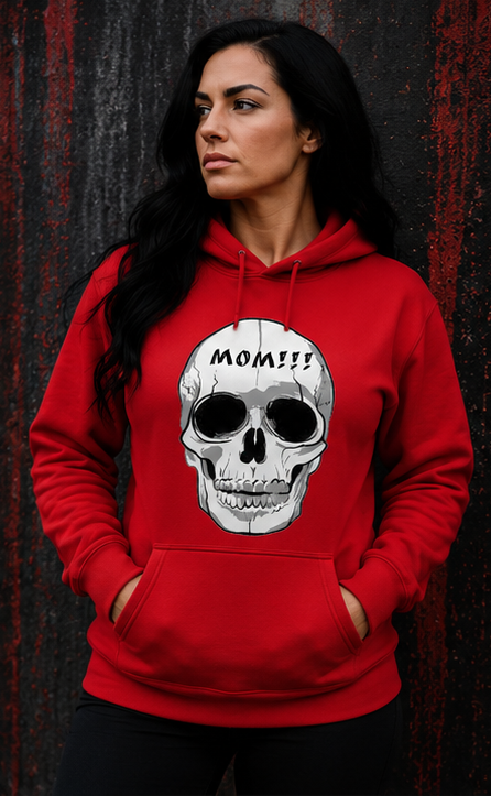 Chet Rippley Red “Mom!!!" Skull Hoodie