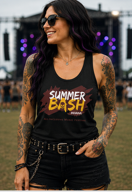 Summer Bash Logo Women's Racerback Tank- Black