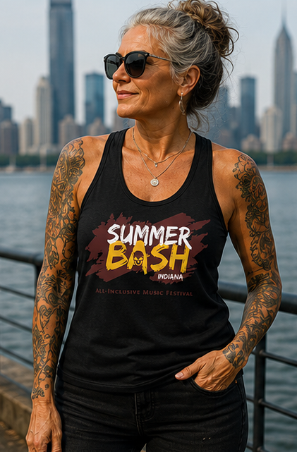 Summer Bash Logo Women's Racerback Tank- Black