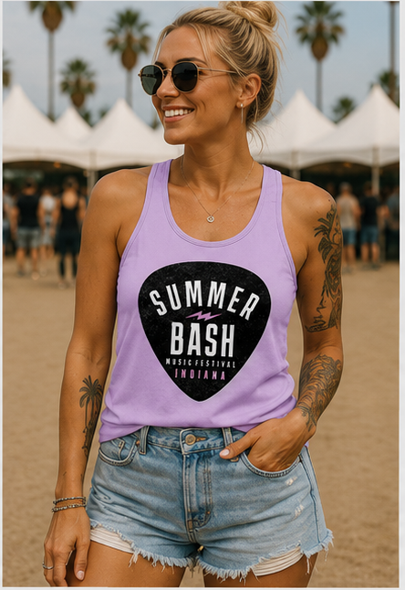 Summer Bash Guitar Pic Women's Racerback Tank- Purple