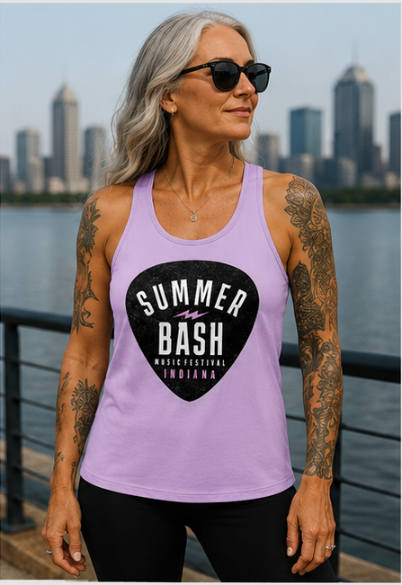 Summer Bash Guitar Pic Women's Racerback Tank- Purple