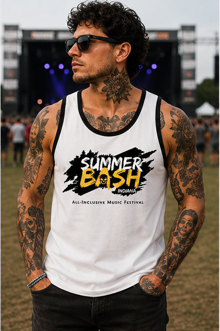 Summer Bash Men's Tank Top- White w/Black Trim