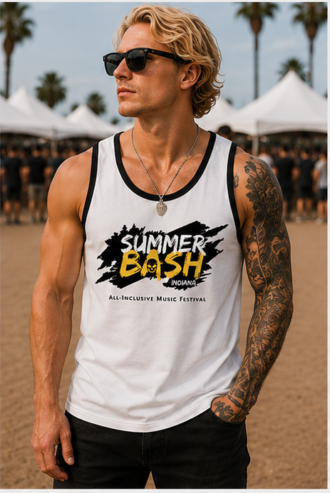 Summer Bash Men's Tank Top- White w/Black Trim