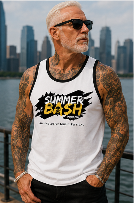 Summer Bash Men's Tank Top- White w/Black Trim