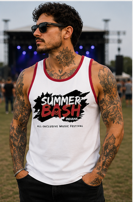 Summer Bash Men's Tank Top- White w/Red Trim