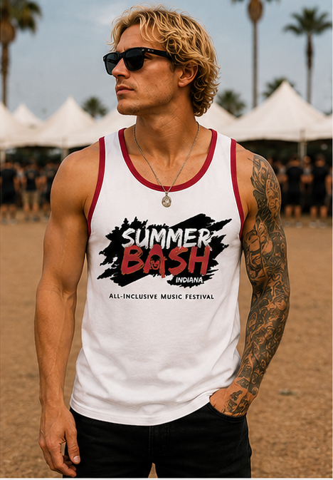 Summer Bash Men's Tank Top- White w/Red Trim