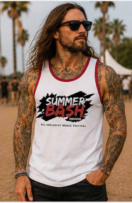 Summer Bash Men's Tank Top- White w/Red Trim