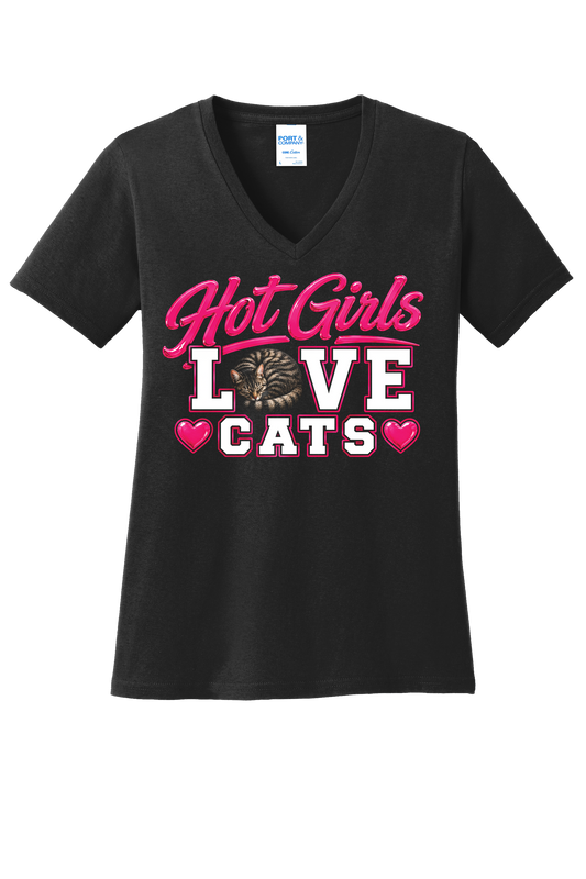 Hot Girls Love Cats V-Neck