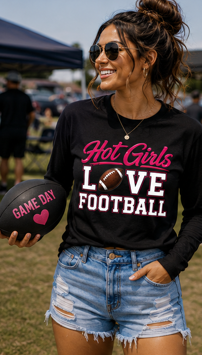 Hot Girls Love Football Long Sleeve T