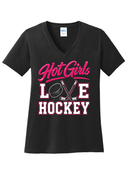 Hot Girls Love Hockey V-Neck